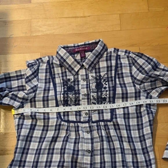 GLORIA Vanderbilt plaid embroidered boho cotton shirt size XL @R - Picture 10 of 10